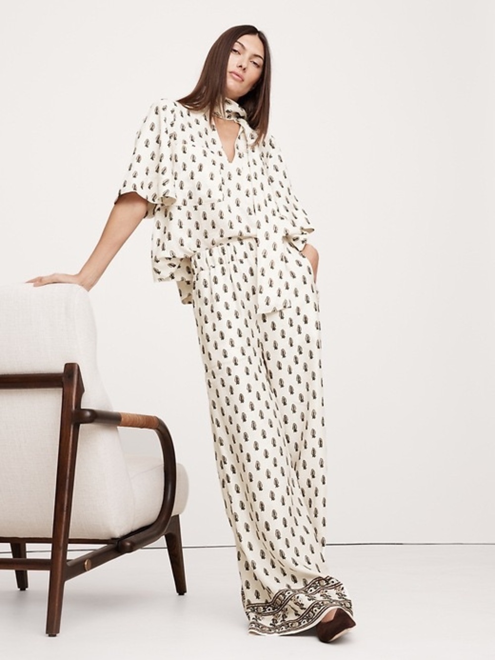 Banana Republic High-Rise Wide-Leg Viscose-Linen Pant 734121 Paisley Small